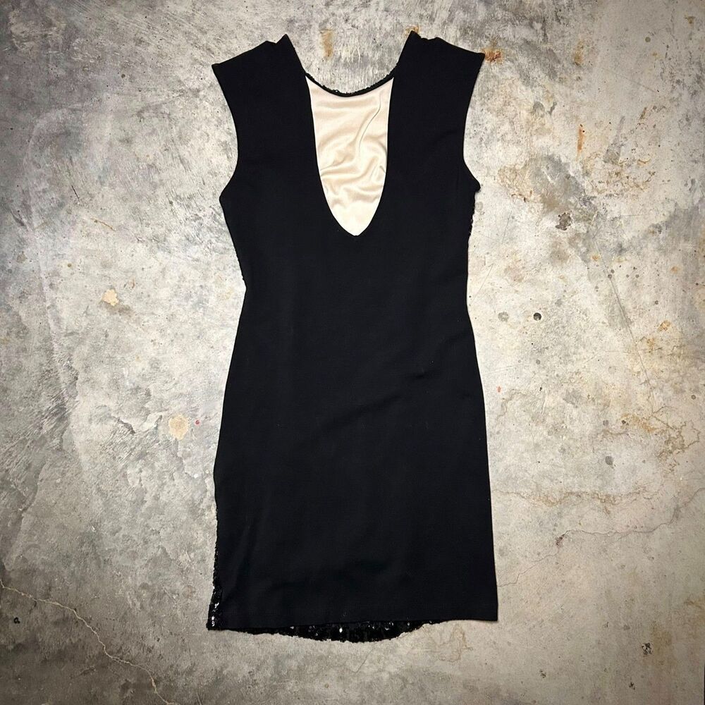 Lovely Day Black Sequin Mini Dress V Back Stretch - Picture 3 of 6